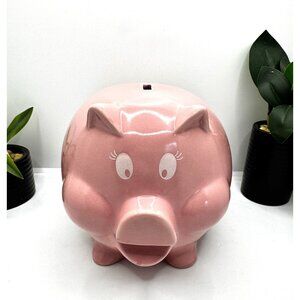 Vintage 2007 DGI Ceramic Pink Piggy Bank With Coin Slot & Cartoon Eyes